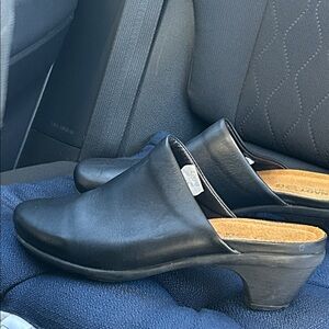 NAOT Baby Heel Black Leather Slip-On Mules